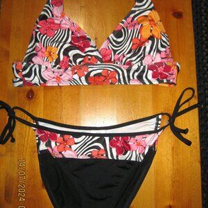 Catalina String Bikini Swimwear Pink Black Size Medium 8-10